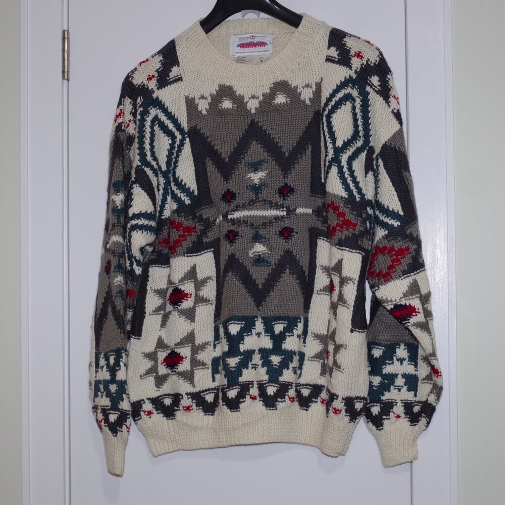 Obermeyer ski  men’s Vintage Patterned Sweater - hand knit pullover 1989s size L